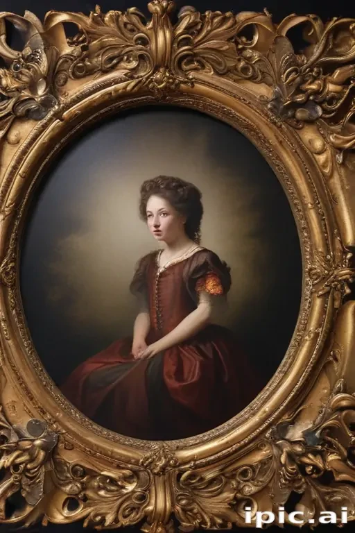 Elegant Portrait of a Young Lady in Ornate Antique Frame