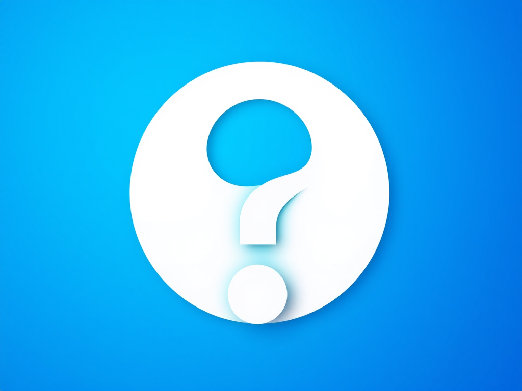 Create a vector graphic of a large white question mark centered on a vibrant blue circular background, using a 50mm lens, aperture f/2.8 for depth of field, with a soft vignette effect for a polished look, shot with a DSLR camera in portrait orientation.