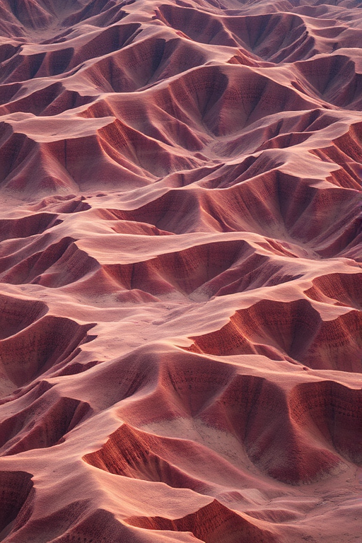 Generate a high-resolution image of a textured brown and copper landscape with varying elevations and subtle color gradients, taken with a DSLR camera using a 50mm lens, aperture f/8, ISO 100, at a bird's eye view for enhanced depth and clarity.