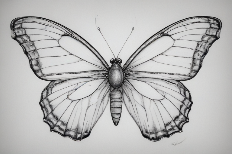 Intricate Black and White Illustration of a Beautiful Butterfly's Wings
