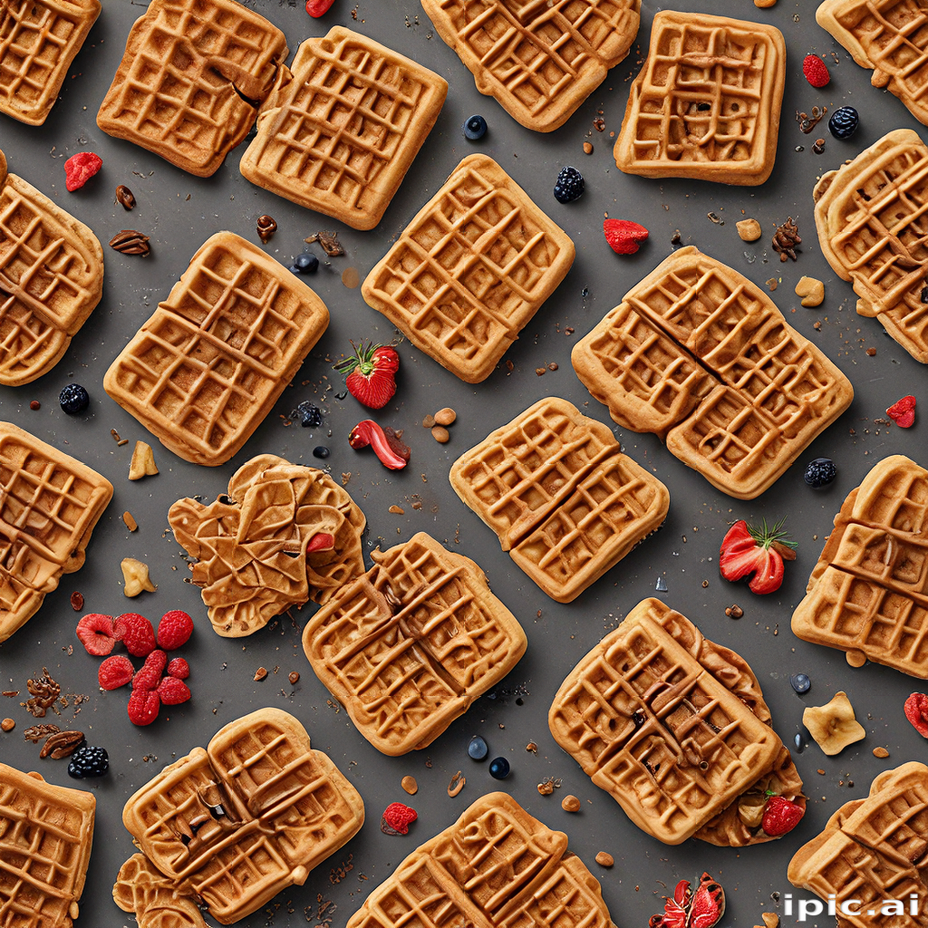 A Delicious Array of Waffles Surrounded by Fresh Berries and Nuts.