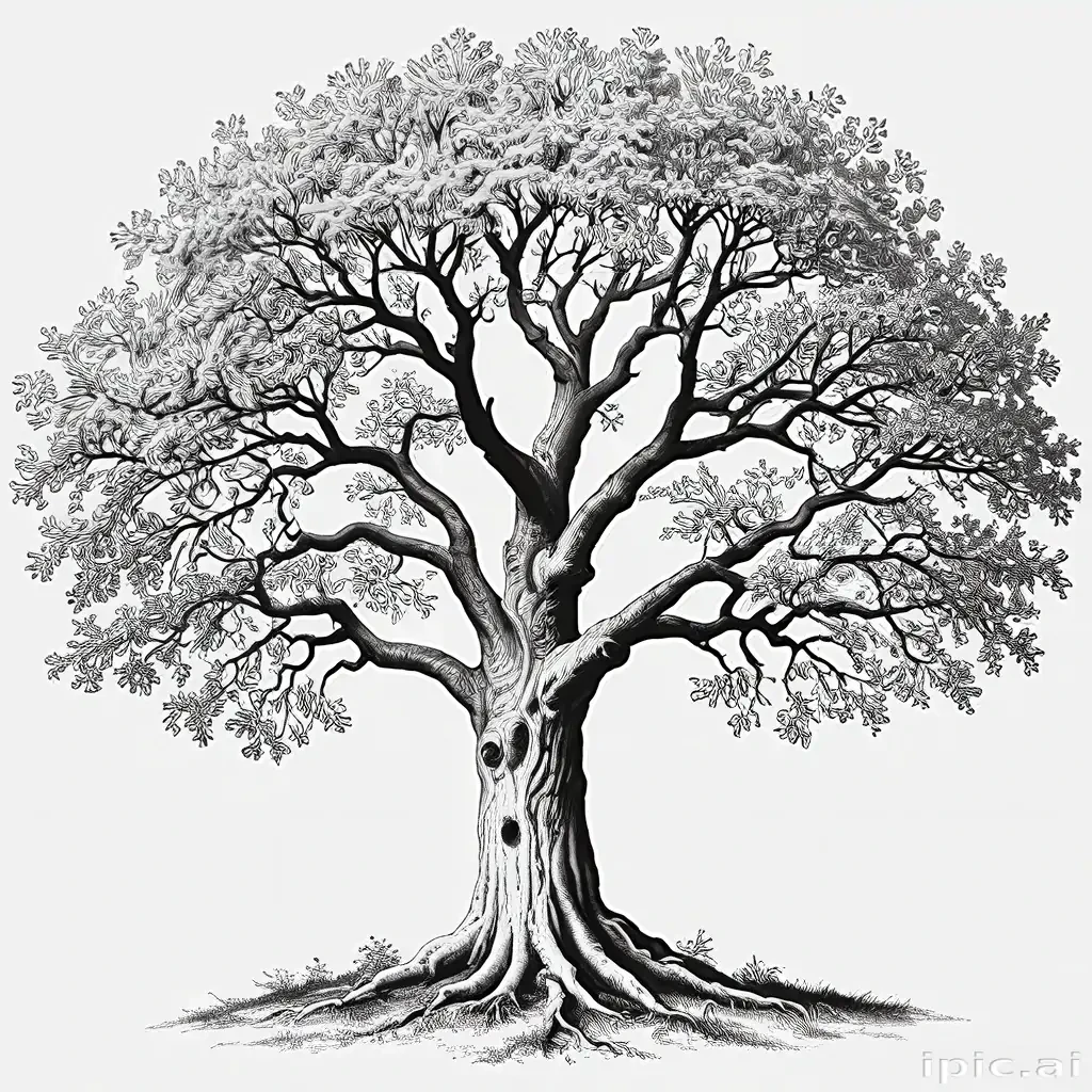 oak tree clipart black and white