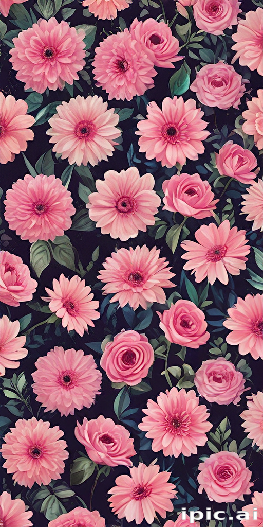 A Beautiful Arrangement of Pink Flowers with Lush Green Leaves on Dark ...