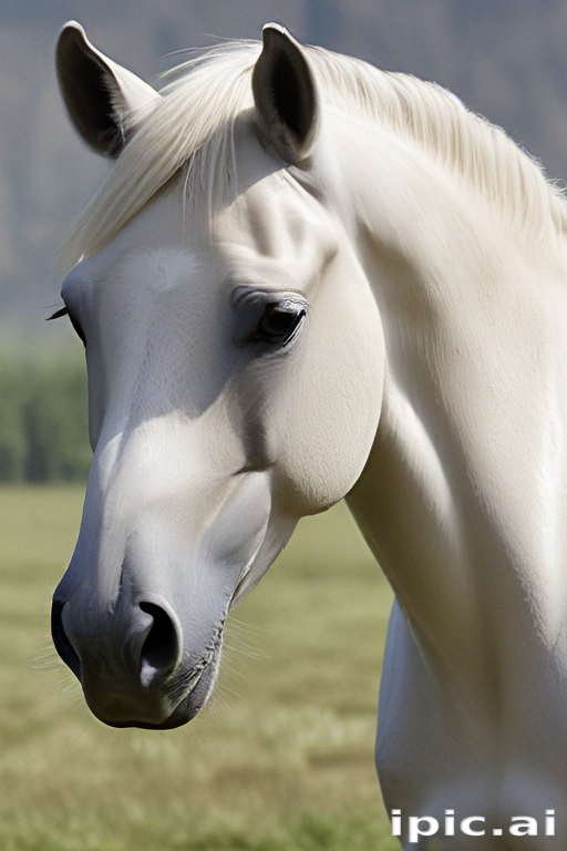A Majestic White Horse Standing Gracefully in a Serene Meadow Landscape.