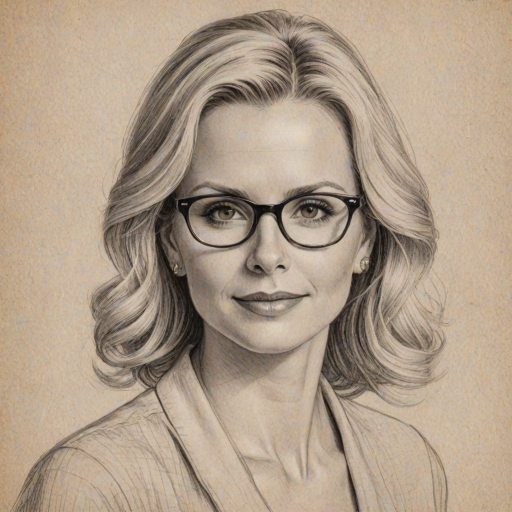 Charming Monica Potter, pencil sketch, portrait of Enticing woman 1943s in glasses, hair style beatnik, outline, clear lines, fine lines, 8k