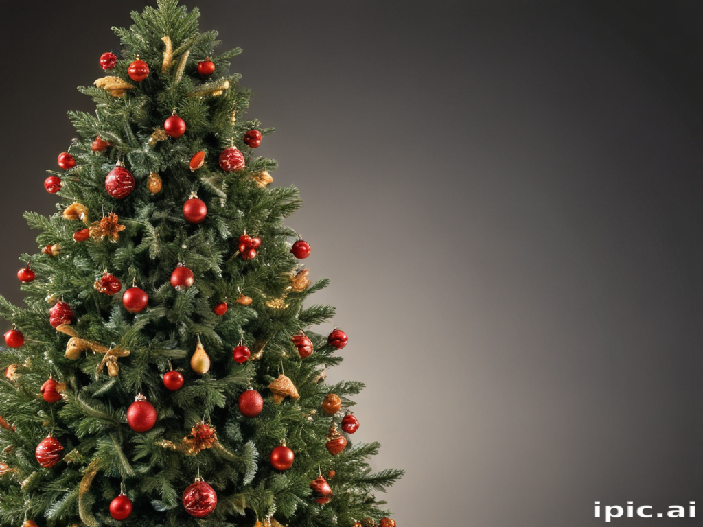 Festively Decorated Christmas Tree Adorned with Red Ornaments and Gold ...