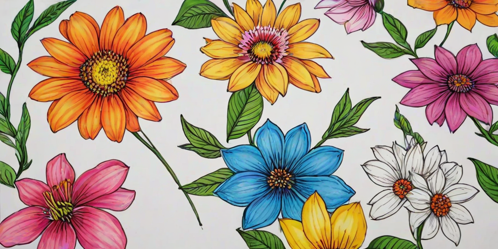 flower drawings with color