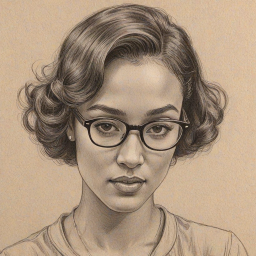 Superb Grace Byers, pencil sketch, portrait of Fetching woman 1932s in glasses, hair style beatnik, outline, clear lines, fine lines, 8k