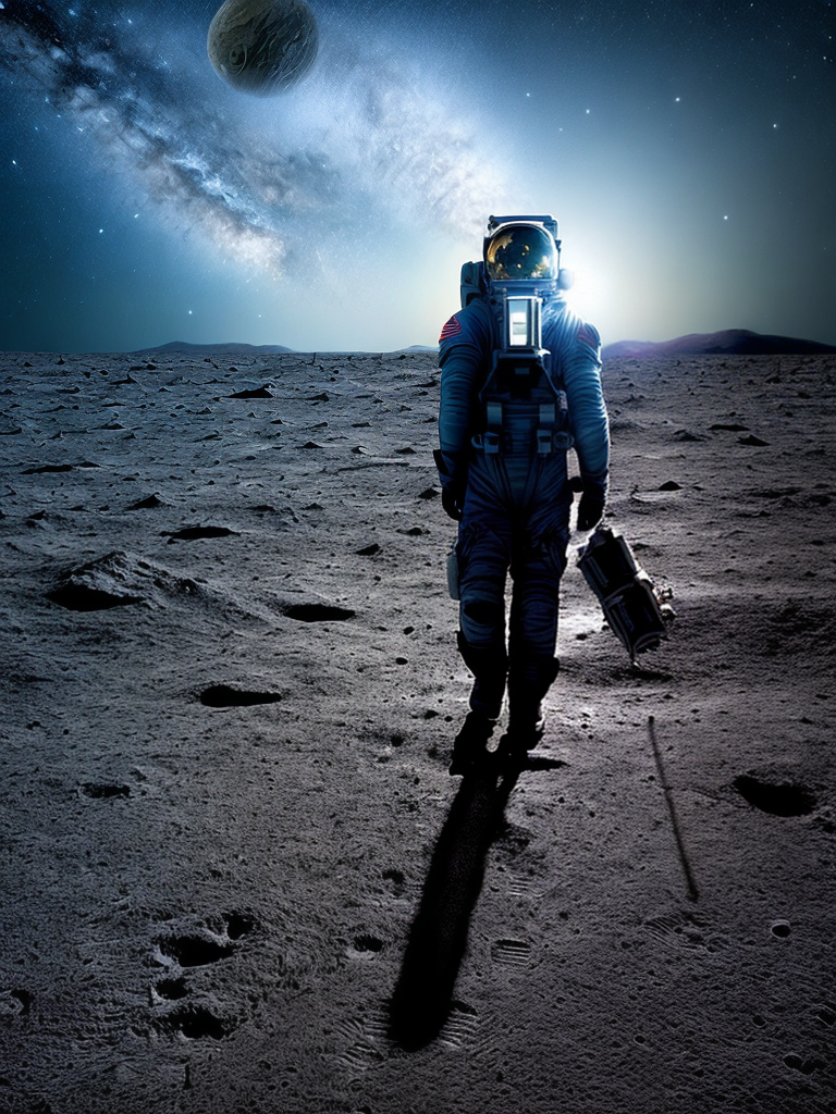 An astronaut walking towards the camera on the surface of the moon ...