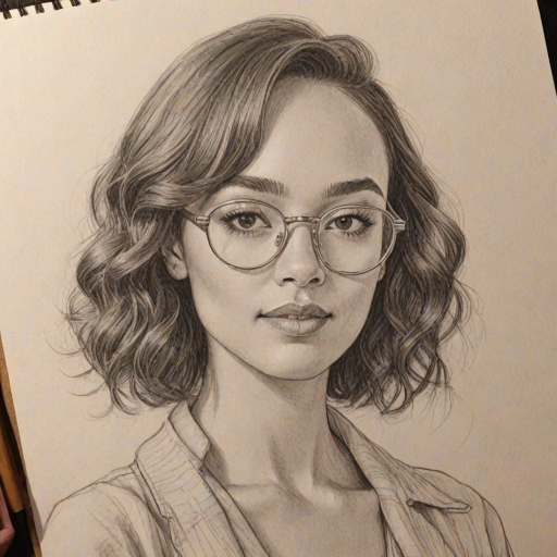 Fetching Ashley Madekwe, pencil sketch, portrait of Lovely woman 1931s in glasses, hair style beatnik, outline, clear lines, fine lines, 8k