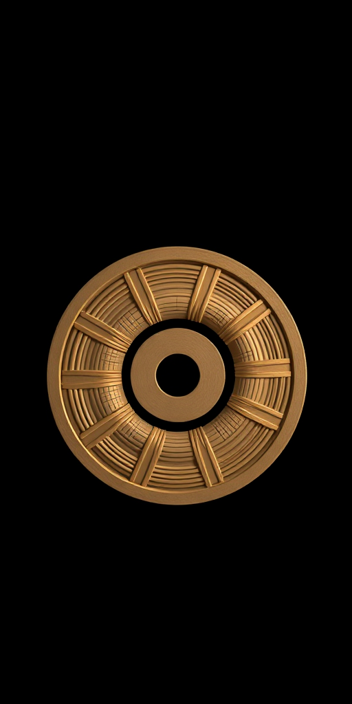 Create a high-quality illustration of a circular object resembling a simple spool, shot from a top-down view, using a DSLR camera with an aperture of f/2.8, ISO 100, and a shutter speed of 1/250s for optimal clarity and focus.