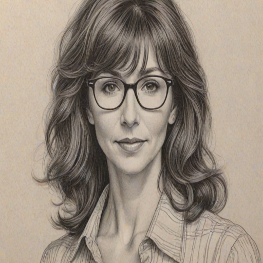 Resplendent Mary Steenburgen, pencil sketch, portrait of Splendid woman 1975s in glasses, hair style beatnik, outline, clear lines, fine lines, 8k