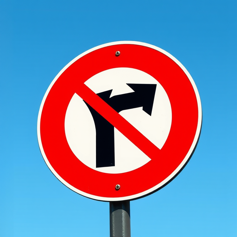 Create a vibrant and detailed illustration of a no left turn road sign featuring a bold black arrow inside a red circle with a diagonal line crossing it, captured with a DSLR camera at f/8 aperture, 1/200 shutter speed, and ISO 100, using a wide-angle lens to enhance depth and clarity.