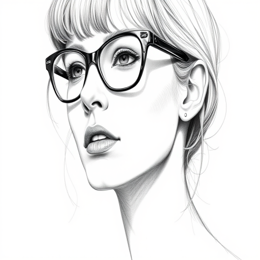 Beautiful Cate Blanchett, pencil sketch, portrait of beautiful woman 60s in glasses, hair style beatnik, outline, clear lines, fine lines, 8k