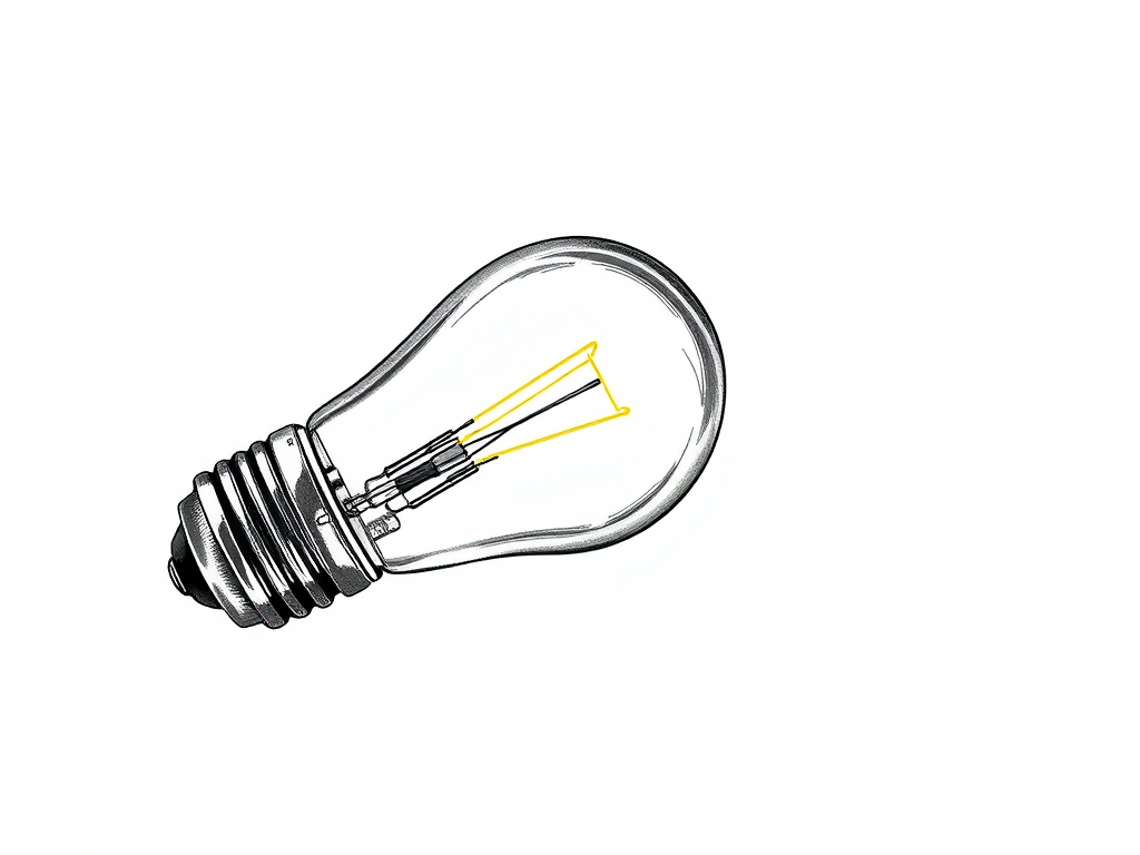 Create a highly detailed illustration of a light bulb with intricate line work, using a DSLR camera, 50mm lens, f/1.8 aperture, ISO 100, shot at a 45-degree angle, in natural light for crispness and clarity.
