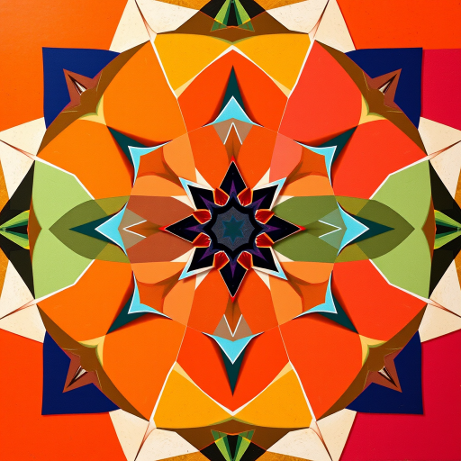Create an abstract design featuring geometric shapes and patterns in a vibrant color scheme, captured with a DSLR camera, 50mm lens, f/1.8 aperture, ISO 100, and 1/200s shutter speed, from a top-down view for maximum detail and clarity.