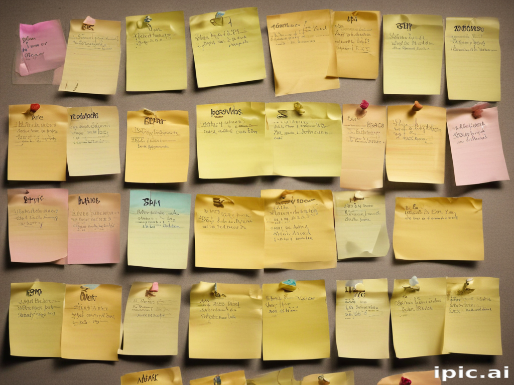Colorful Collection of Sticky Notes Organized on a Wall for Easy Reference