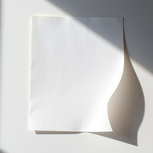 Create a high-resolution image of a blank, slightly curled paper sheet in a minimalist style with soft natural lighting, shot with a Canon EOS R5, 50mm lens, f/1.8, ISO 100, aperture priority mode, with a shallow depth of field to enhance the texture of the paper.