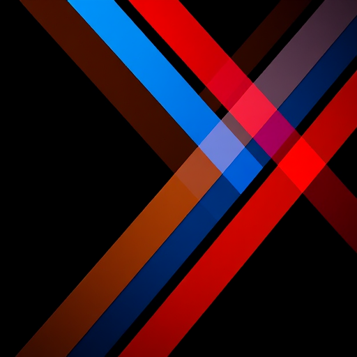 Generate an abstract image featuring vibrant diagonal lines in orange and blue against a black background, using a Canon EOS R5 with an f/1.8 aperture, 1/250 sec shutter speed, ISO 100, in a macro perspective with a focus on texture and color contrast.