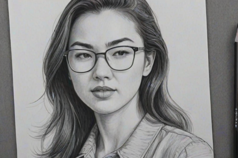 Lovely Jessica Henwick, pencil sketch, portrait of Attractive woman 1948s in glasses, hair style beatnik, outline, clear lines, fine lines, 8k