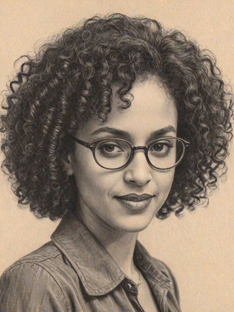 Sublime Karyn Parsons, pencil sketch, portrait of Sublime woman 1942s in glasses, hair style beatnik, outline, clear lines, fine lines, 8k