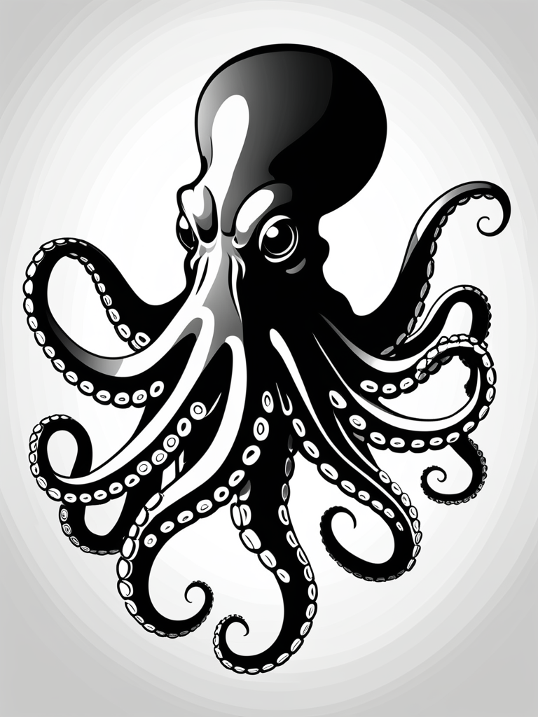 Intricate Black and White Illustration of a Majestic Octopus with Tentacles