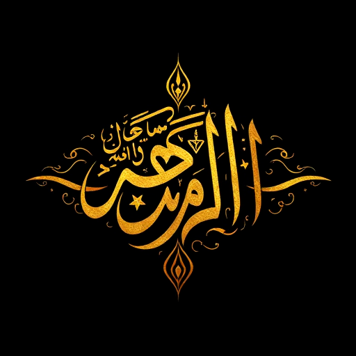 Create an intricate gold Arabic calligraphy design on a black background with high resolution, using a DSLR camera with a 50mm lens, aperture f/1.8, ISO 100, shot from a slightly above angle to enhance depth and detail.