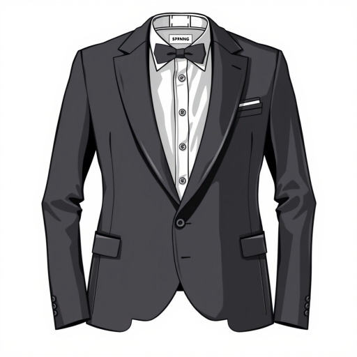 Create a high-resolution vector illustration of a formal suit jacket with fine details, using a DSLR camera with a 50mm lens, aperture f/2.8, ISO 100, shot from a straight-on view against a plain background for enhanced clarity and contrast.