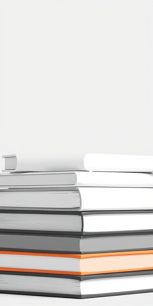 Generate an illustration of a stack of five books in varying shades of gray and white, focusing on clean lines and minimalistic design, captured with a Canon EOS R5, 50mm lens, f/2.8 aperture, ISO 100, in soft natural lighting.