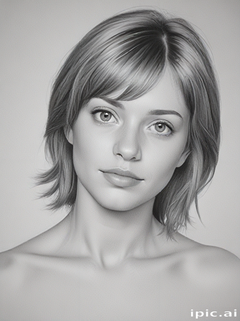 A Beautiful Black and White Portrait of a Young Woman with Short Hair.