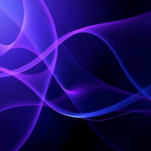 Generate an abstract image with flowing lines in shades of purple and blue, using a Canon EOS R5, 50mm lens, f/1.8 aperture, ISO 100, shot in landscape orientation with a soft focus effect to enhance image quality.