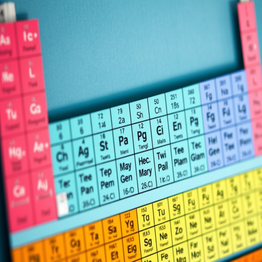 high-resolution image of the periodic table of elements, vibrant colors, detailed labels, soft focus background, photographed with a DSLR camera at f/4, ISO 100, 50mm lens, natural lighting, top-down view