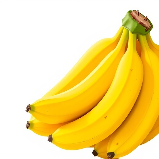 Render a high-quality illustration of a bunch of ripe yellow bananas with vibrant colors and smooth shading, using a DSLR camera with an aperture of f/2.8, ISO 100, 50mm lens, in a natural lighting environment to enhance clarity and detail.