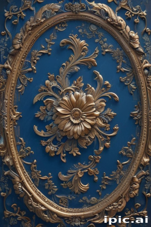 Exquisite Ornate Blue and Gold Floral Design with Intricate Detailing