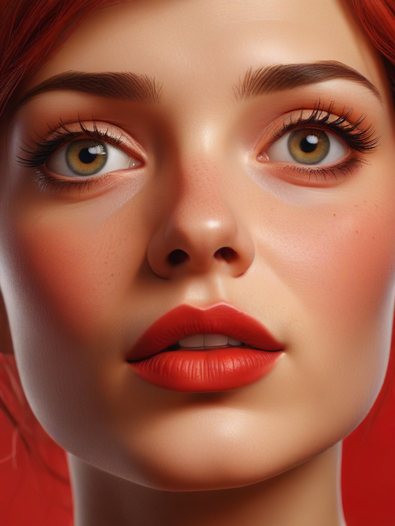 Striking Portrait of a Beautiful Woman with Vibrant Red Hair and Makeup
