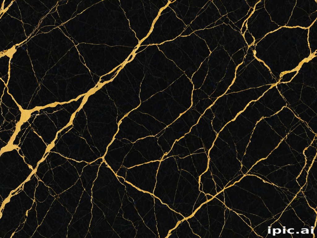 Elegant Black Marble with Striking Gold Veins and Unique Patterns.