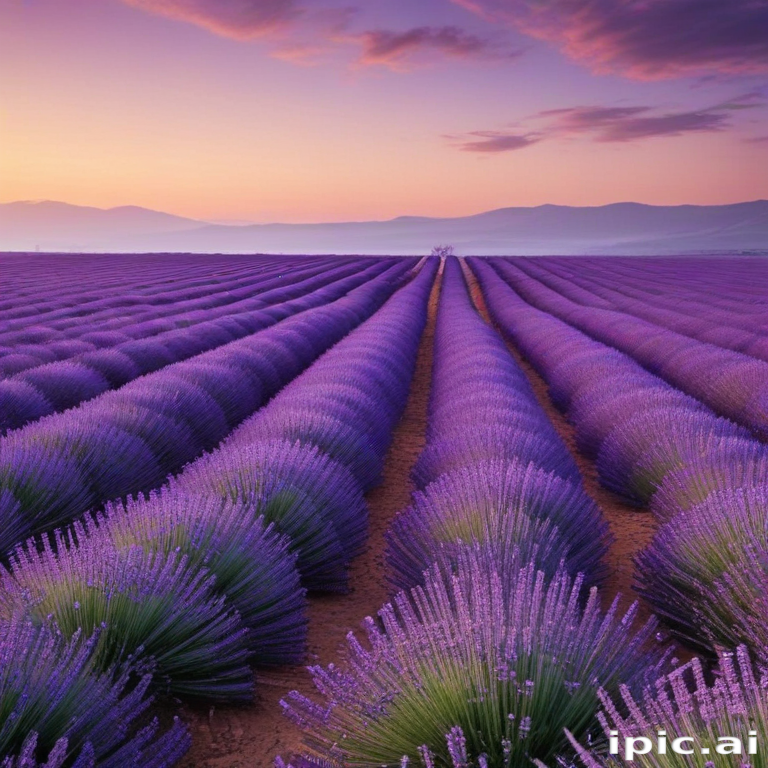Stunning Lavender Fields Under a Beautiful Sunset Sky with Rolling Hills