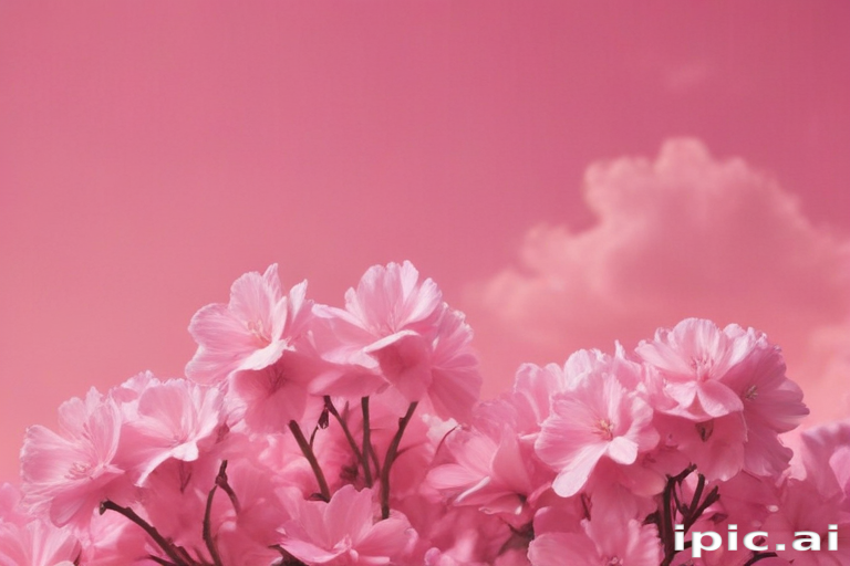 Pink Images Beautiful Blossoming Pink Flowers Against a Soft, Dreamy Pink Sky