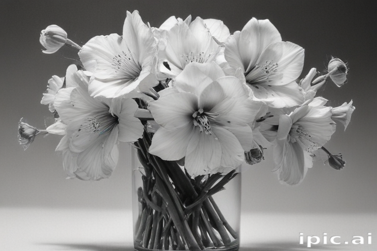 A Beautiful Monochrome Arrangement of Elegant Flowers in a Glass Vase
