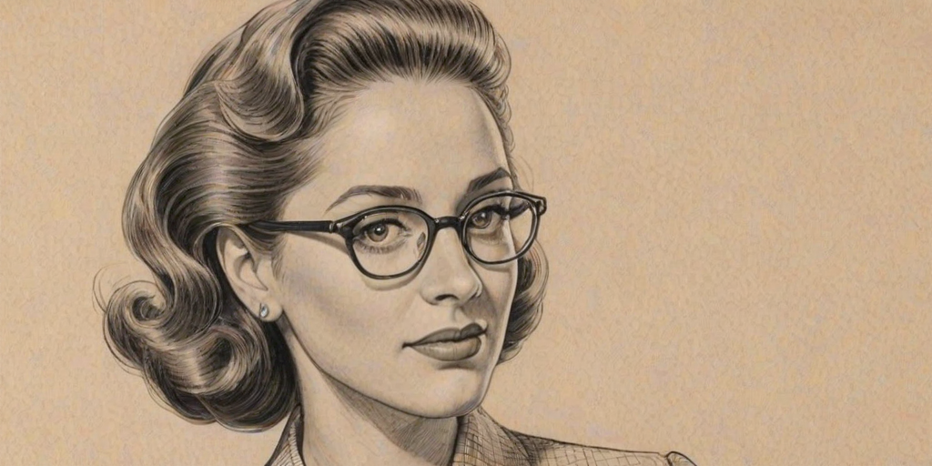 Radiant Jaleel White, pencil sketch, portrait of Appealing woman 1948s in glasses, hair style beatnik, outline, clear lines, fine lines, 8k