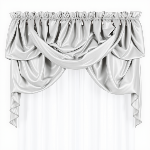 regenerate an elegant silver curtain valance with a draped and ruffled design, showcasing a luxurious sheen and soft folds, against a transparent background
