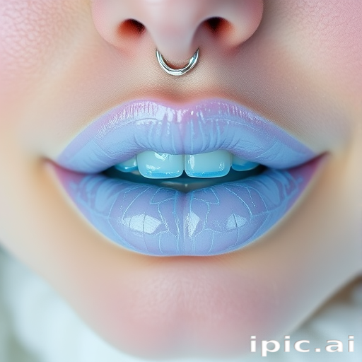 Crystalline Frost Bite lip style features an icy blue-white base with a high-shine finish, giving the wearer a cool, snow queen-inspired appearance