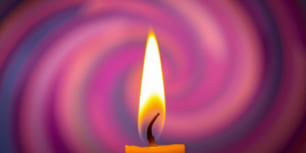 Candle flame with a swirling colorful background, soft focus, captured at f/1.8 aperture, ISO 100, 1/250 sec shutter speed, 50mm lens, DSLR camera, warm lighting, macro view, high resolution.