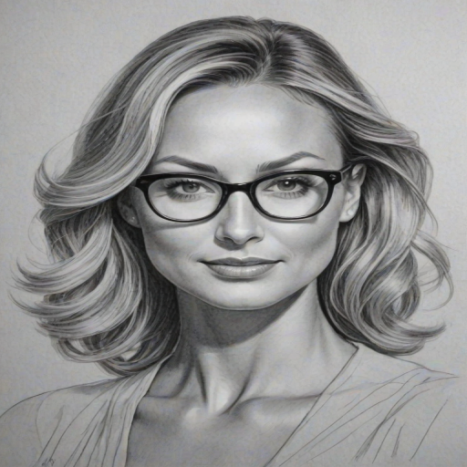 Fetching Stacy Keibler, pencil sketch, portrait of Gorgeous woman 1939s in glasses, hair style beatnik, outline, clear lines, fine lines, 8k