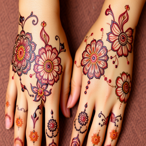 Intricate "Mendhi Inspired" tattoo showcases elaborate patterns and motifs drawn from traditional henna designs. Rich burgundy and warm terracotta hues create a sense of warmth and tradition, while gold accents add a touch of luxury. Delicate swirls, flowers, and geometric shapes flow organically across the skin, creating a beautiful and culturally inspired piece.