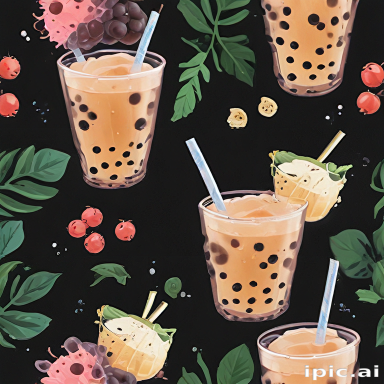 Delicious Assortment of Colorful Bubble Teas Surrounded by Fresh Fruits ...