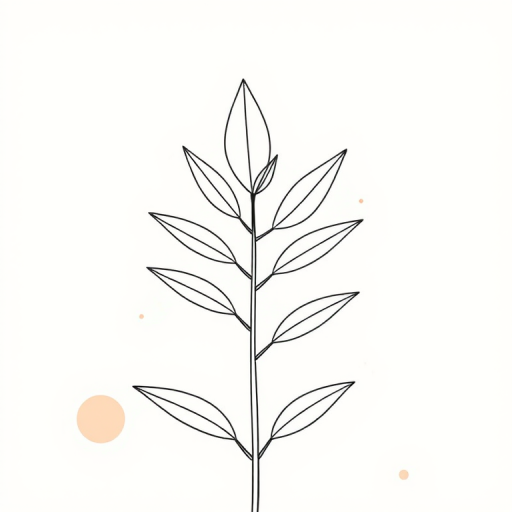 Create a minimalistic line art illustration of a plant with abstract shapes in the background, using soft pastel colors; camera settings: ISO 100, aperture f/2.8, shutter speed 1/60s; camera view: close-up; camera style: high-resolution digital; camera type: DSLR.