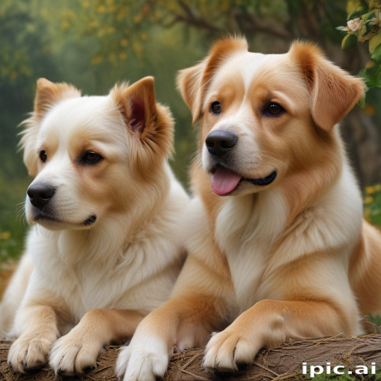 Two Adorable Dogs Relaxing Together in a Peaceful Outdoor Setting
