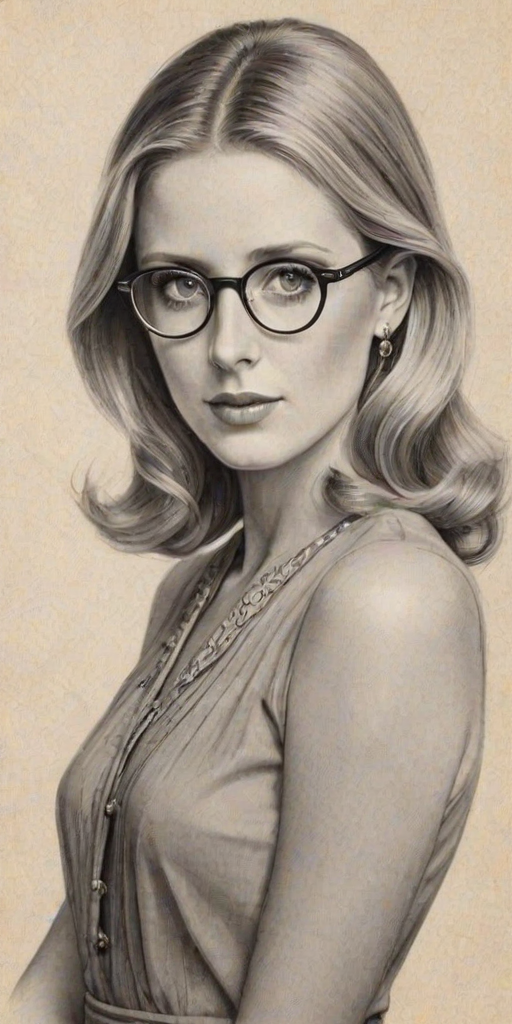Magnificent Nicky Hilton, pencil sketch, portrait of Attractive woman 1930s in glasses, hair style beatnik, outline, clear lines, fine lines, 8k