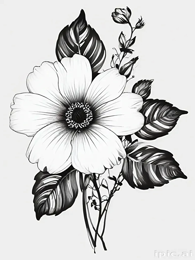 black and white flower png